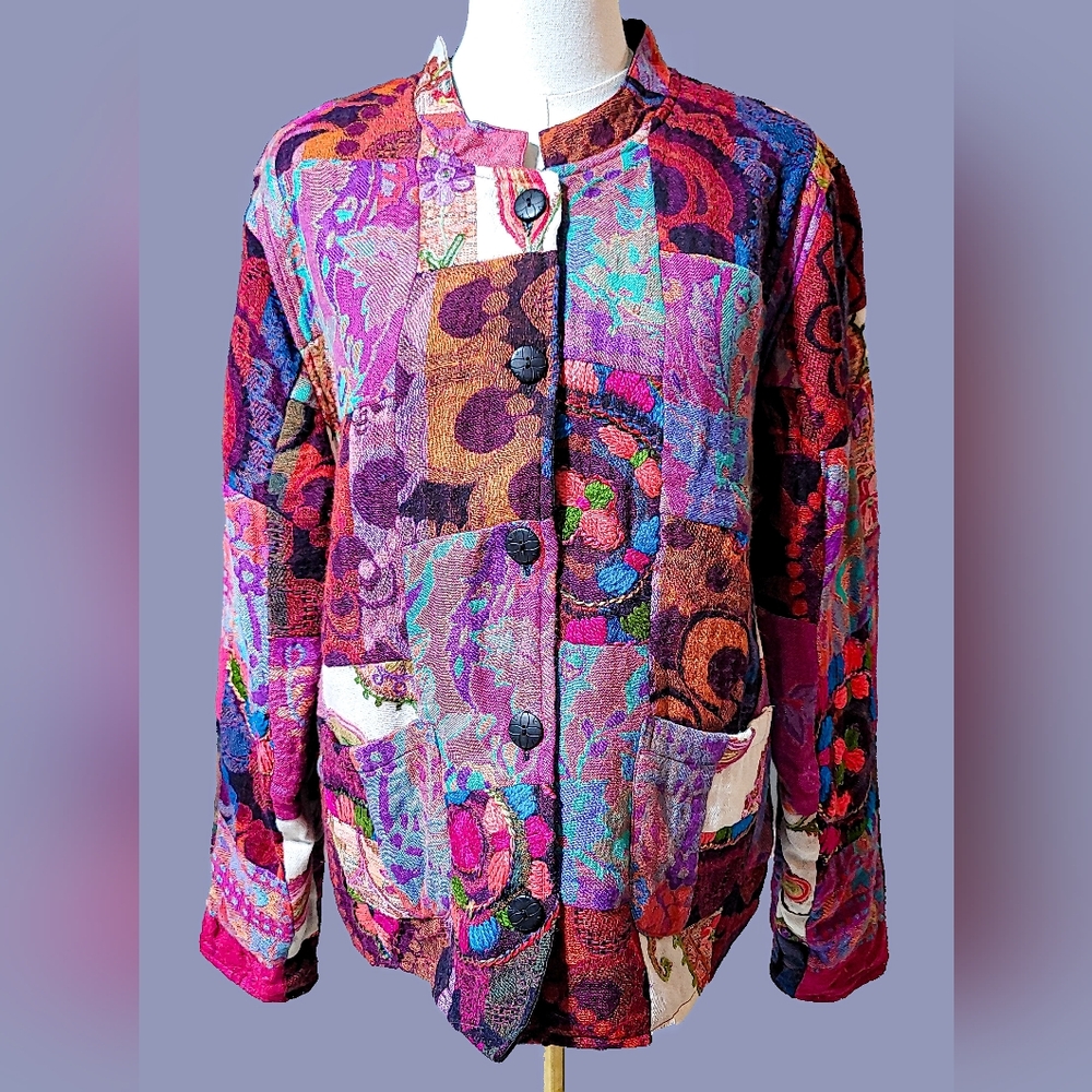 Anu embroidery artistic floral Wool bohemian style Patchwork Jacket